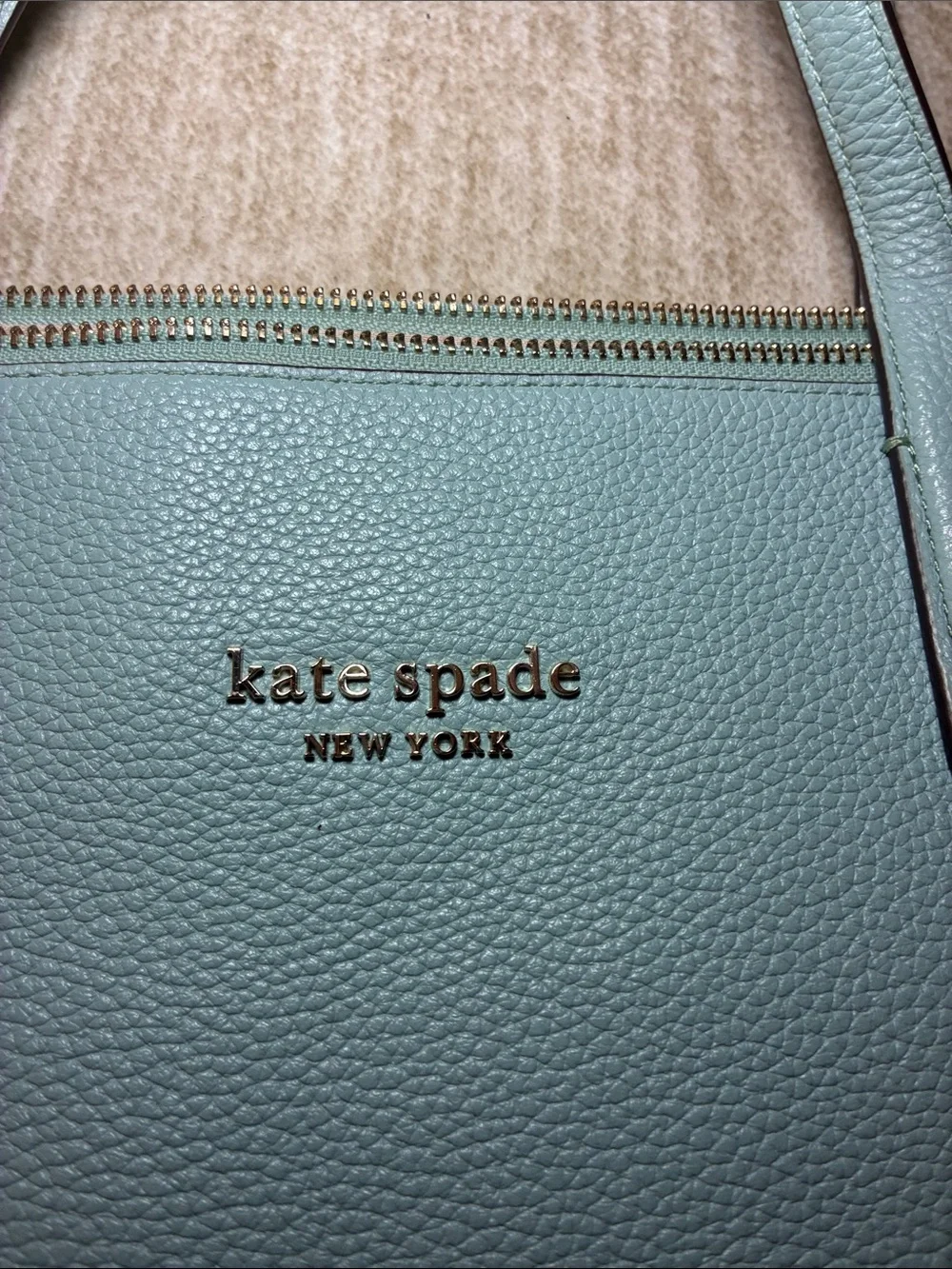 kate spade Light Blue Pebbled Leather Tote with Gold Logo‎